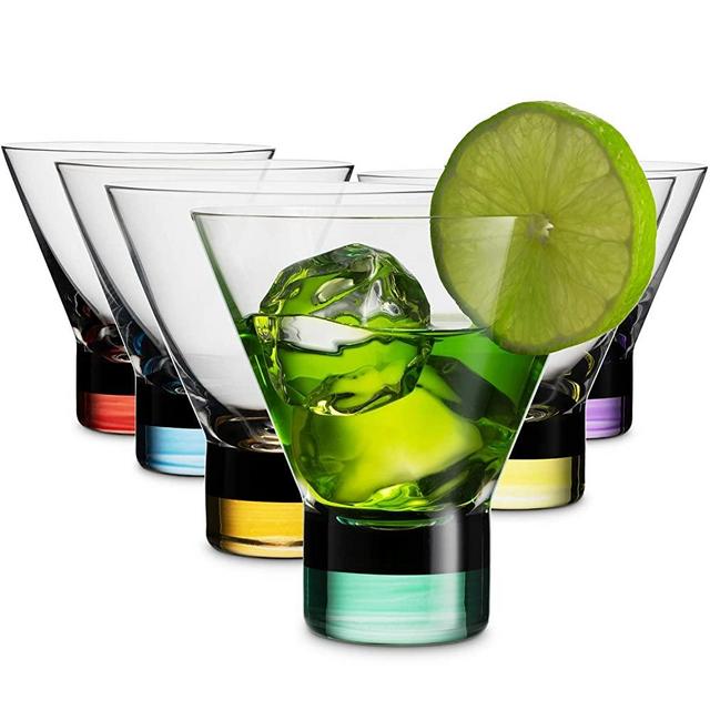 MITBAK 8 - Ounce Martini Glasses (Set of 6) With Stylish Colorful Bases | Elegant Bar Glasses | Great for Martini, Cocktail, Whiskey, Margarita, & More | Cocktail Glasses Made In Europe