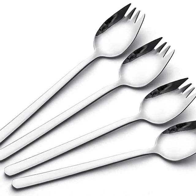 Sporks, 4-Pack 18/10 Spork Stainless Steel , Metal Spork for Everyday Household Use, 7.4-Inch Long Handle Dessert Spoons Ice Cream Spoons Salad Forks, Flatware Set Spork for Fruit Appetizer Dessert