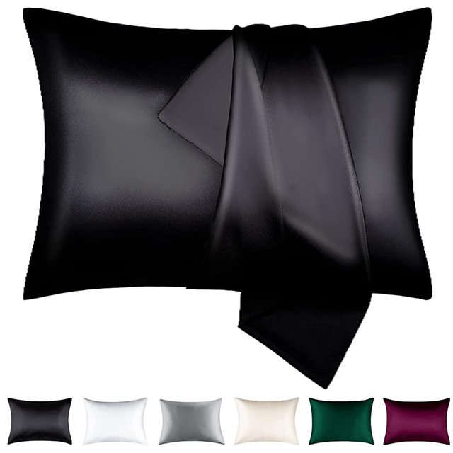 BEIJOEY 100% Mulberry Silk Pillowcase 2 Pack for Hair and Skin,19 Momme 600 Thread Count Natural Silk Pillow Cover Set of 2,with Hidden Zipper,Soft Breathable Smooth (Black, Standard 20''x26'')