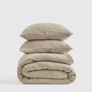 Organic Airy Gauze Quilt Set | Quince in Dune (full / queen)