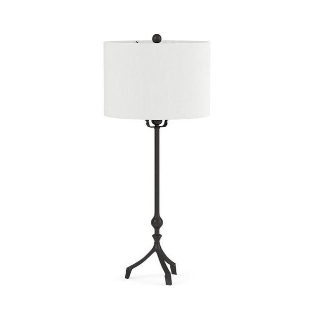 Jerome 29" Table Lamp, Bronze Base With Small Gallery Stright-Sided Linen Drum Shade, White