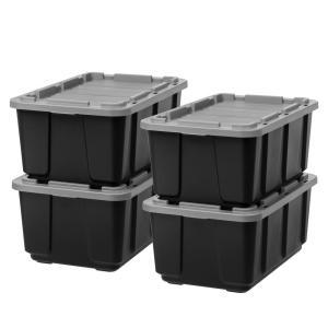 27 Gal. Storage Tote in Black with Gray Lid (4-Pack)