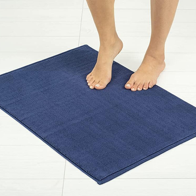 American Soft Linen, Non Slip Bath Rug, 100% Cotton 20 in 34 in Bath Mats Rugs for Bathroom, Washable Soft Absorbent Shaggy Form Area Rugs, Navy Blue