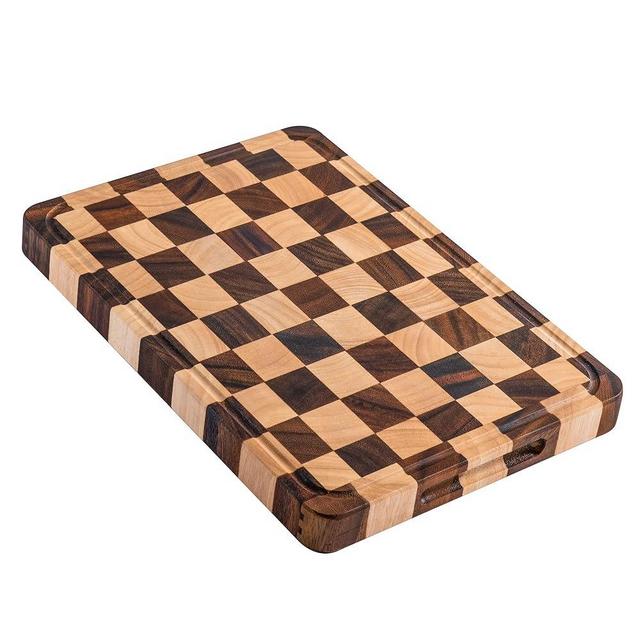 FYCTIO Cutting Boards for Kitchen, Large Acacia Wood Chopping Board, Thick Checkered Cutting Board with Juice Grooves & Handles, Charcuterie Board Butcher Block with Gift Box, 16" x 11" x 1.4"