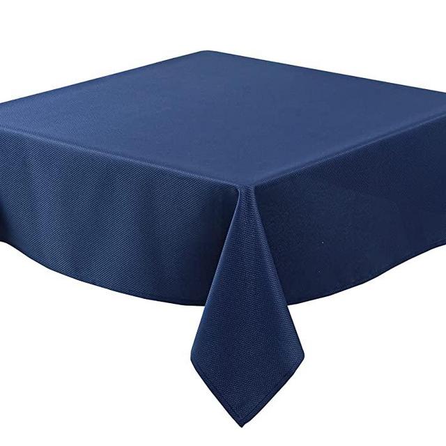 Biscaynebay Textured Fabric Tablecloths 54 X 54 Inches Square, Navy Water Resistant Tablecloths for Dining, Kitchen, Wedding and Parties etc. Machine Washable
