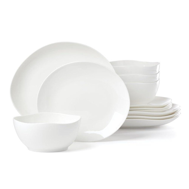 Lenox Dinnerware Set, Studio 1414 Curve 12-Piece Set, Service For 4, Bone China Material, Dishwasher & Microwave Safe, Home And Kitchen, Kitchen And Dining, Plates And Bowls Sets (White, 12 Pieces)