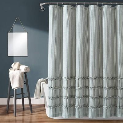 Vintage Stripe Yarn Dyed Cotton Shower Curtain Denim Blue/White - Lush Decor