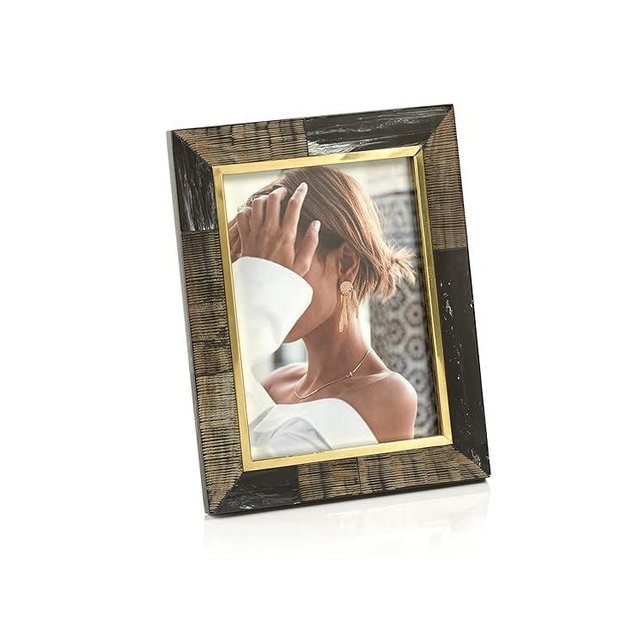 Zodax Black Shagrin Photo Frame with Inner Brass Trim (5x7)