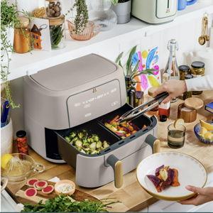 Beautiful 9 Qt TriZone Air Fryer, Porcini Taupe by Drew Barrymore