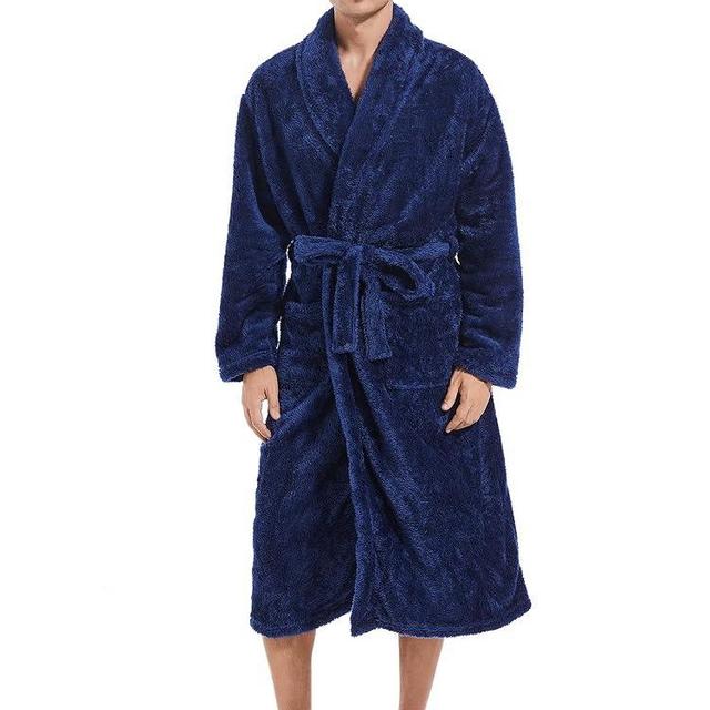 Inner Wish Mens Plush Fleece Robe, Cozy Warm Bathrobe Fuzzy Male Spa Long Robe With Pockets (DARK GREY)