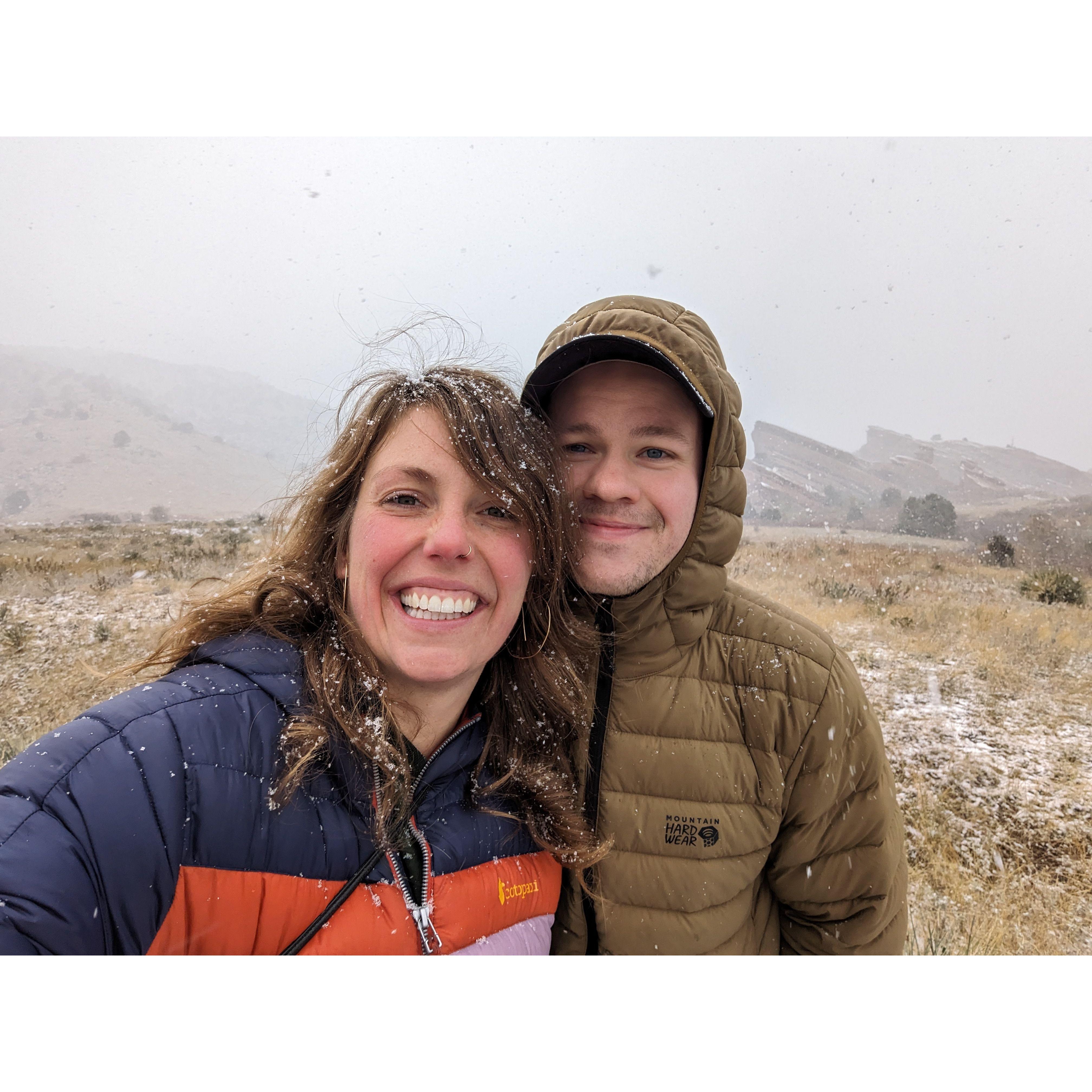 Nate's first visit to Colorado—it was 75 degrees all week, but as soon as Nate landed it snowed. October 2023