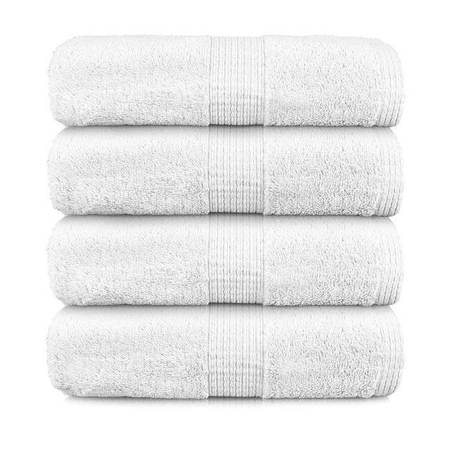 4 Piece Bath Sheet Set, 100% Cotton, Premium Super Soft Fluffy Plush, Quick Dry Extra Large Highly Absorbent Bathroom Shower Beach Spa Quality Bath Sheet - White (35 inch x 66 inch)