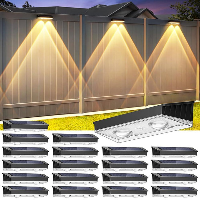 Solar Fence Lights Outdoor, 20 Pack Warm/Neutual/Cool White Fence Lights Solar Powered with 2 LED, IP65 Waterproof, Deck Lighting for Backyard, Patio, Wall, Railing, Pool, Stair