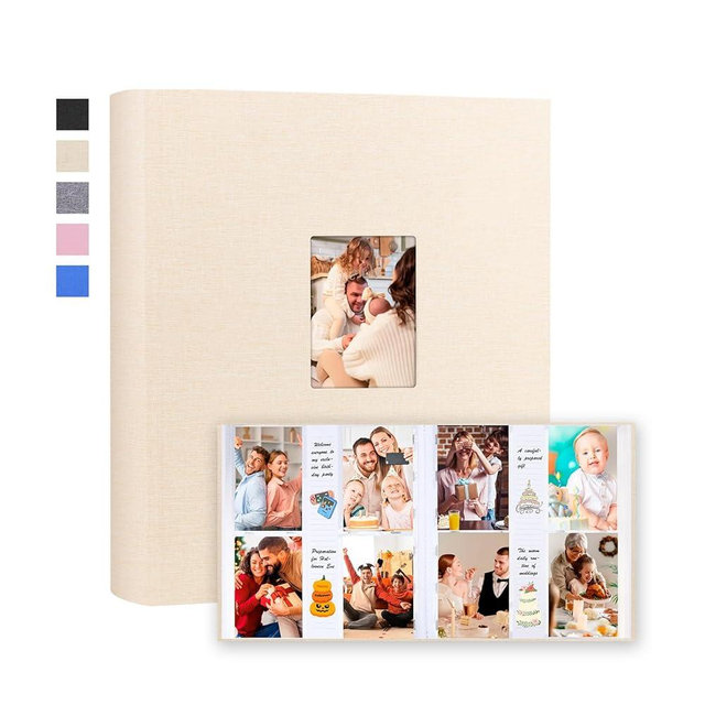 Photo Album 4x6 600 Photos with Writing Space Linen Cover with Front Window Picture Album, 600 Photos 4x6 Photo Album Book for Wedding Kids Travel Family Baby Pictures (Beige)