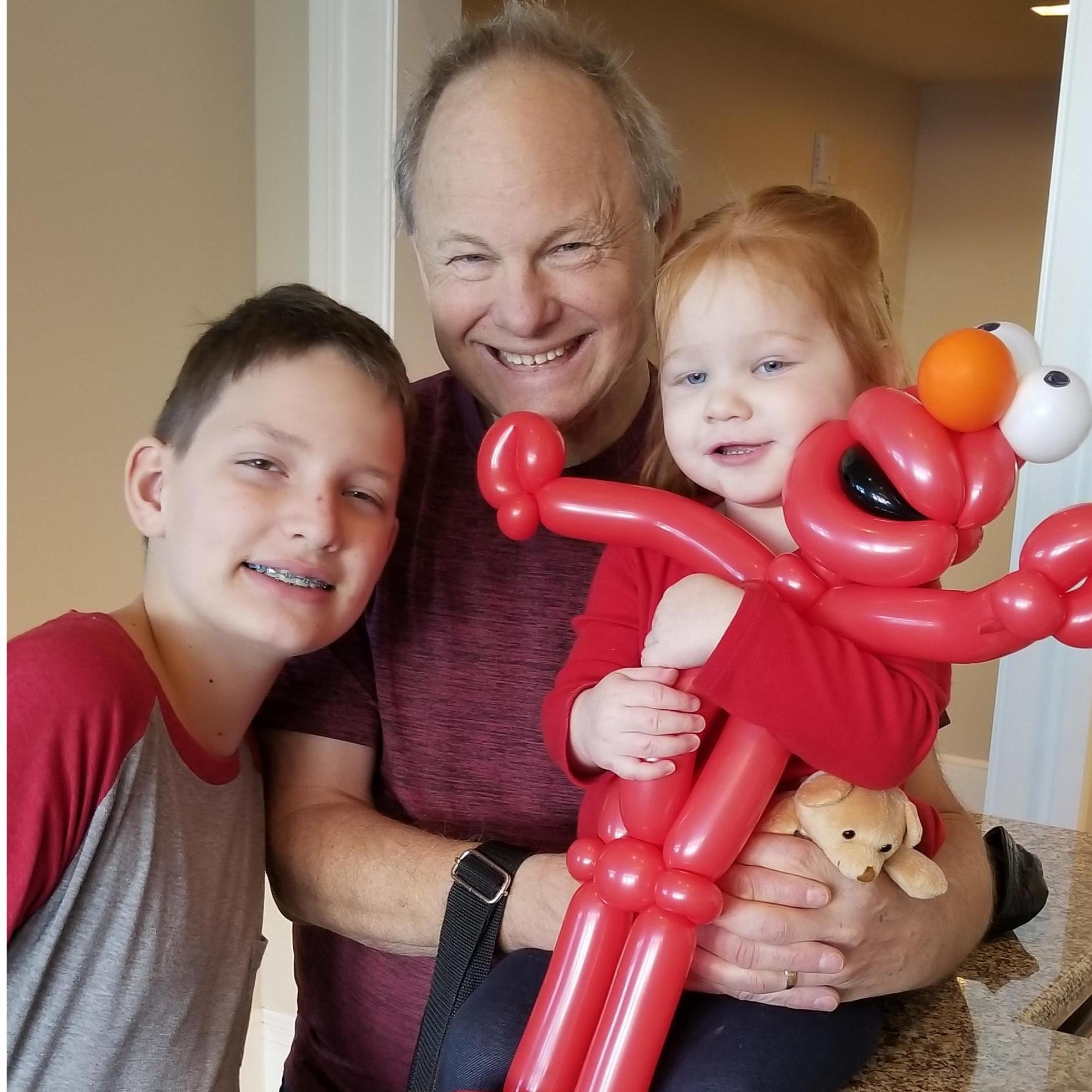 Noah, Grandpa, Emma and Elmo at Breakfast with Santa - 2018
