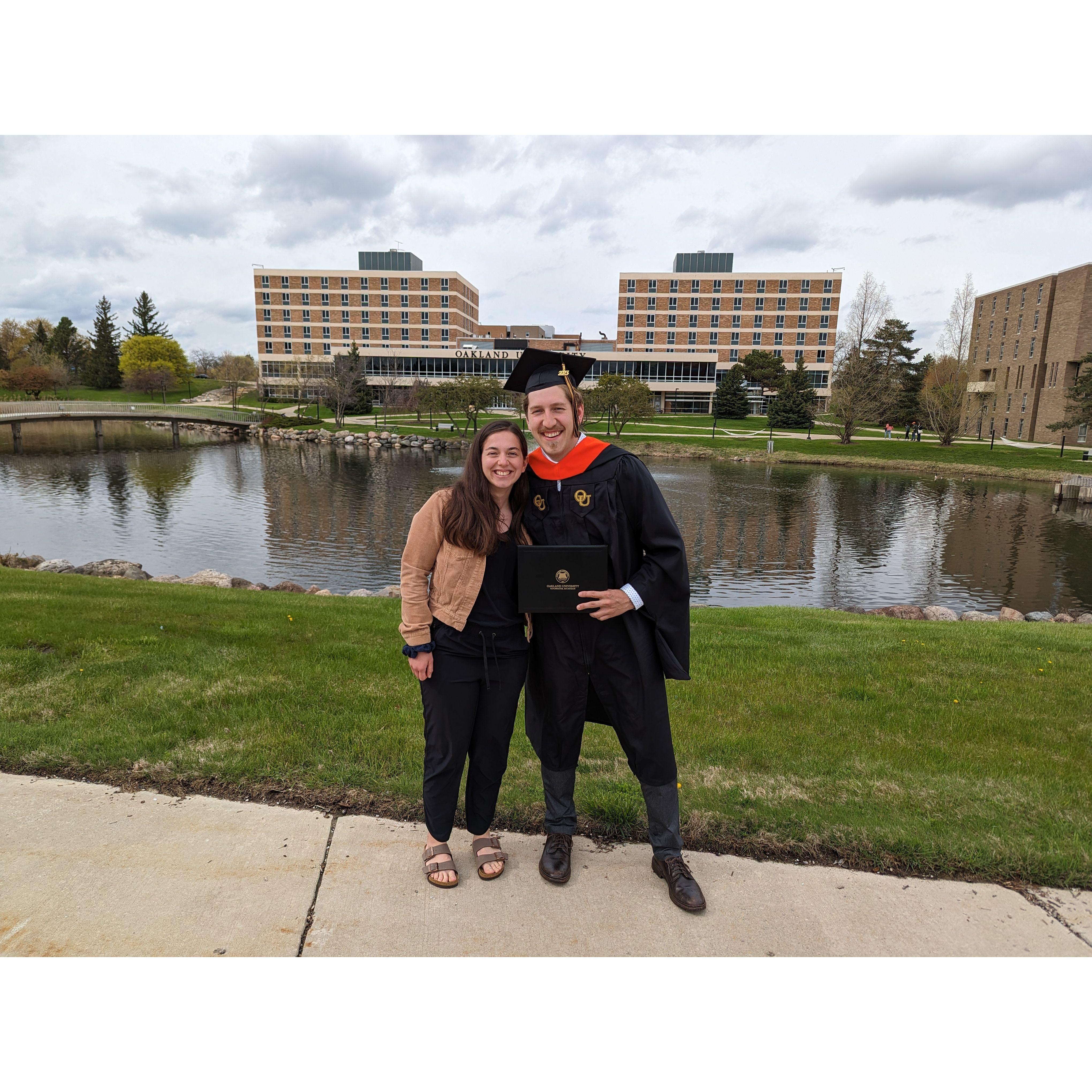 Zach graduating from OU with his Master's in Mechanical Engineering in April 2023