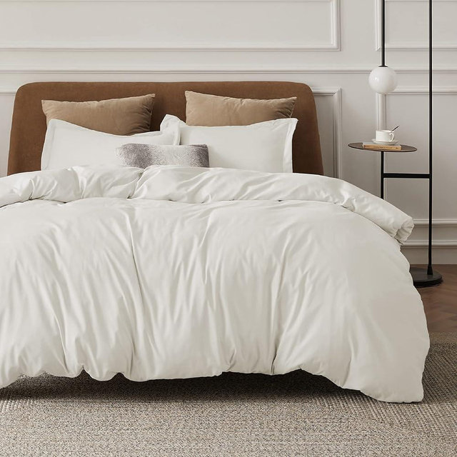 Bedsure Duvet Cover California King Size - Soft Double Brushed Bedding Set for Kids & Adults, Zipper Closure, 3 Pieces, Includes 1 Duvet Cover (104"x98") & 2 Pillow Shams, NO Comforter, Ivory White