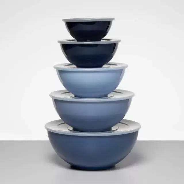 5pc Plastic Mixing Bowl Set with Lids Blue - Made By Design™