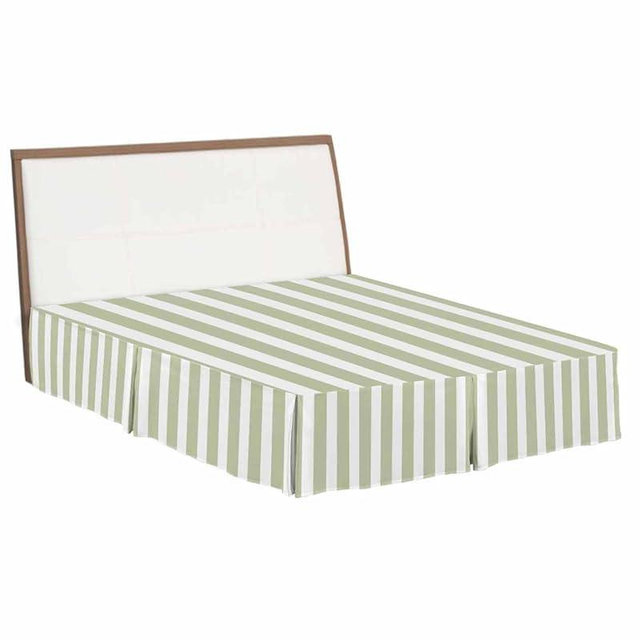 RisQiten Sage Green Striped Bed Skirt Queen Size 18 Inch Drop Bed Frame Cover, Modern Farmhouse Sage Green White Stripes Sheet & Wrap Around Bed Skirts Dust Ruffle for Queen Bed with Split Corner