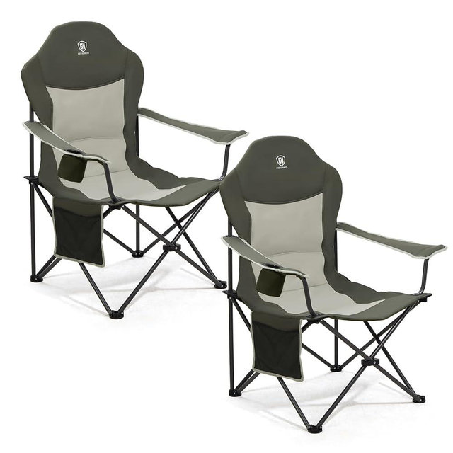 EVER ADVANCED Camping Chairs, Lawn Chairs Outdoor Sports Chairs, Folding Chair 2 Pack Camping Chairs for Adults, Supports 400lbs, Green