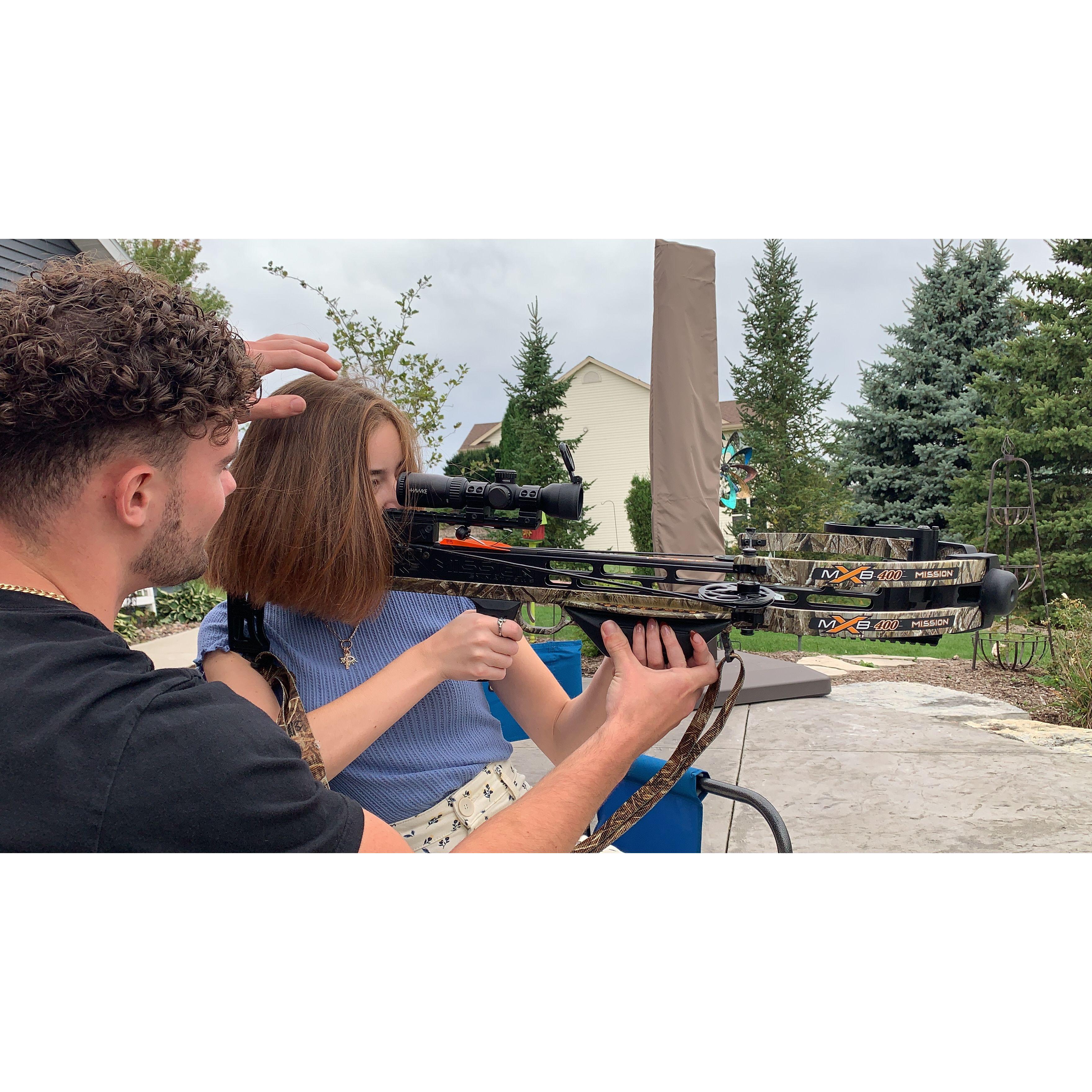The first time Megan met Adam's family they had her shooting a crossbow!
