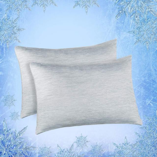 Elegear Cooling Pillow Cases for Hot Sleepers, Japanese Q-Max 0.45 Cooling Pillowcases, Both Sides[Cooling/Cotton], Breathable Soft Pillowcase for Hair and Skin, Set of 2-Gray (King (20" x 36"))