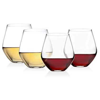 Godinger Wine Glasses, Stemless Goblet Beverage Cups, European Made - 17oz, SET OF 4