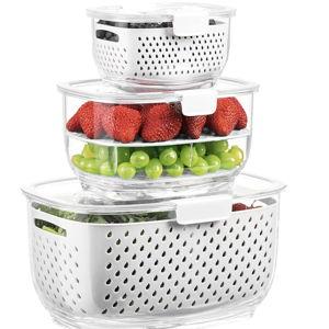 Fresh Produce Vegetable Storage Containers 3Piece Set, White