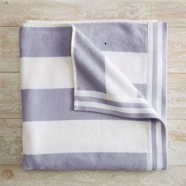 Great Bay Home 100% Cotton Velour Oversized 35" x 70" Beach Towel - Purple Cabana Stripe Pool Towels - Quick Dry, Large Swim Towels