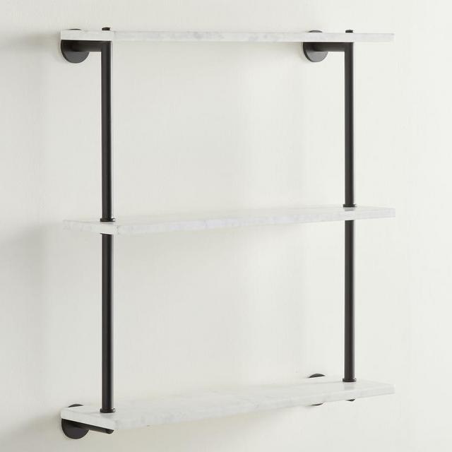 Linden Handcrafted Marble 24" Triple Shelf, Matte Black