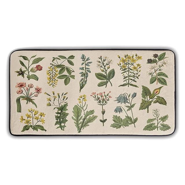Floral Herbs Kitchen Rugs Floor Mat Anti Fatigue Washable Sage Leaves Door Mats for Home & Kitchen & Office Wild Plant Decor Memory Foam Mat Non-Skid 39x20inch
