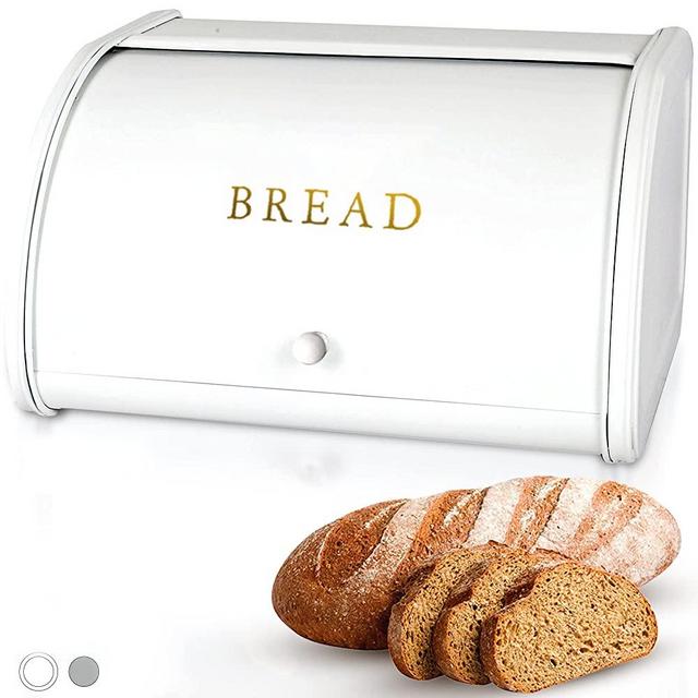 White Bread Box for Kitchen Countertop, Bread Storage Container Bread Saver, Bread Container Metal Bread Bin, Bread Keeper Farmhouse Bread Box, Large Breadbox Airtight Bread Holder, Corner Bread Box