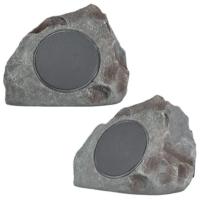 Homewell Outdoor Rock Speaker Solar-Powered Wireless Bluetooth 5.0 Portable Speaker Weatherproof for Patio, Pool, Deck, Yard, Garden and Home (Dark Grey, 2-Pack)