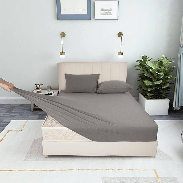 Stretchy King Sheet Sets - 4 Way Stretch Tech & Microfiber Jersey Knit Bed Sheets, T-Shirt Like Extra Soft & Wrinkle Resistant - 4 Piece Sets, Dark Heather Gray, Cal King/King