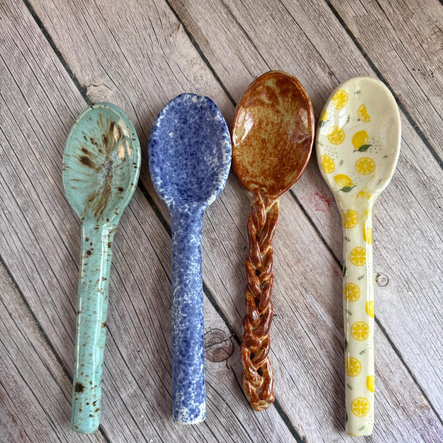 ceramic spoons, stoneware serving spoons