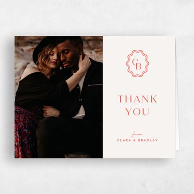 Light Oatmeal, Pink Wedding Thank You - Petra Photo