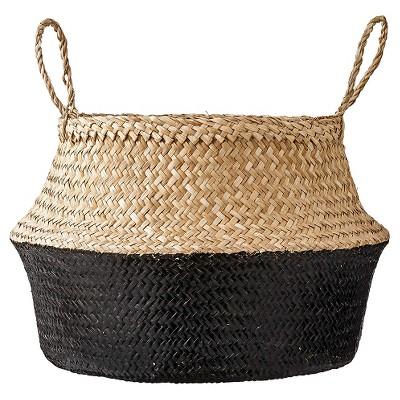 Seagrass Basket with Handles - Natural/Black (19")- 3R Studios