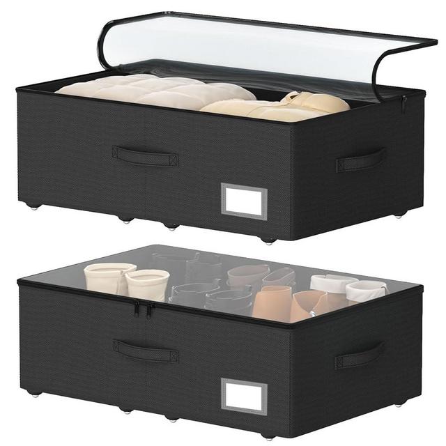 EE-RoomWorld Underbed Storage With Wheels, No Assemble Required 10 inches Height Underbed Storage Bins,Large Capacity Rolling Underbed Shoe Storage Containers，Dorm Underbed Storage Drawers