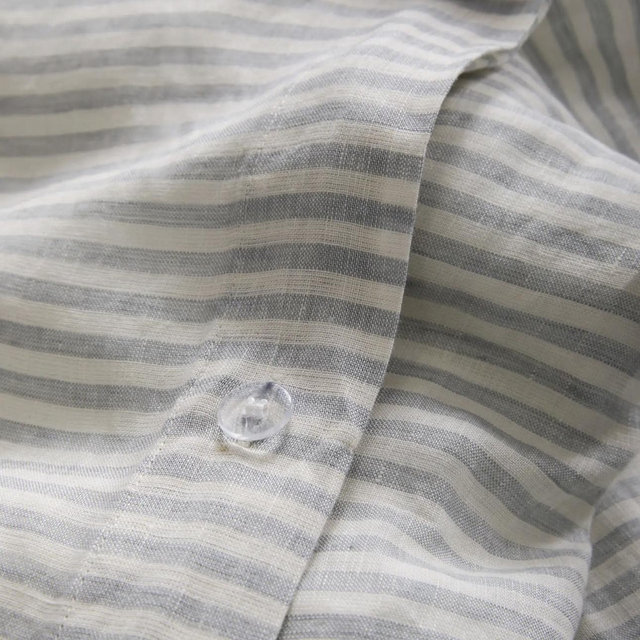 Mist/White Stripe European Linen Duvet Cover - King/Cal King