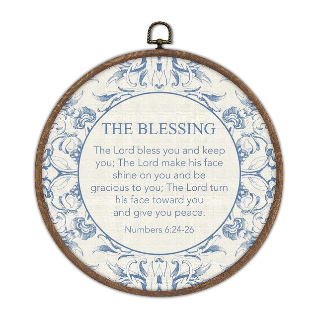 DTLGTG The Blessing Bible Verses Decor - Christian Wall Decor for Bedroom, Dorm or Living Room, Light Blue Religious Home Accent, 10x10 Round Framed Christian Art, Faith Gift for Girls and Women-F01