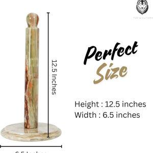 Handmade Green Onyx Paper Towel Holder – Unique Natural Stone Stand for Kitchen or Bathroom – Translucent Green Marble with Ivory Veining – Luxury Housewarming Gift