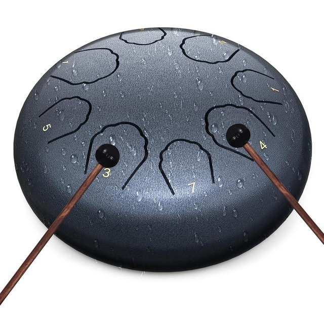 Rain Drum for Outside Garden, 8 Notes 6 Inches Steel Tongue Drum Rain Chime, Chakra Drum for Rain (Navy Blue)
