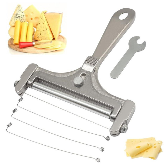 Marvexi Silver Cheese Slicer Kit Wire Food Slicer, Adjustable Thickness Handheld Cheese Cutter with 8 Replacement Wires & Wrench for Butter Mozzarella Cheddar/Block Butter