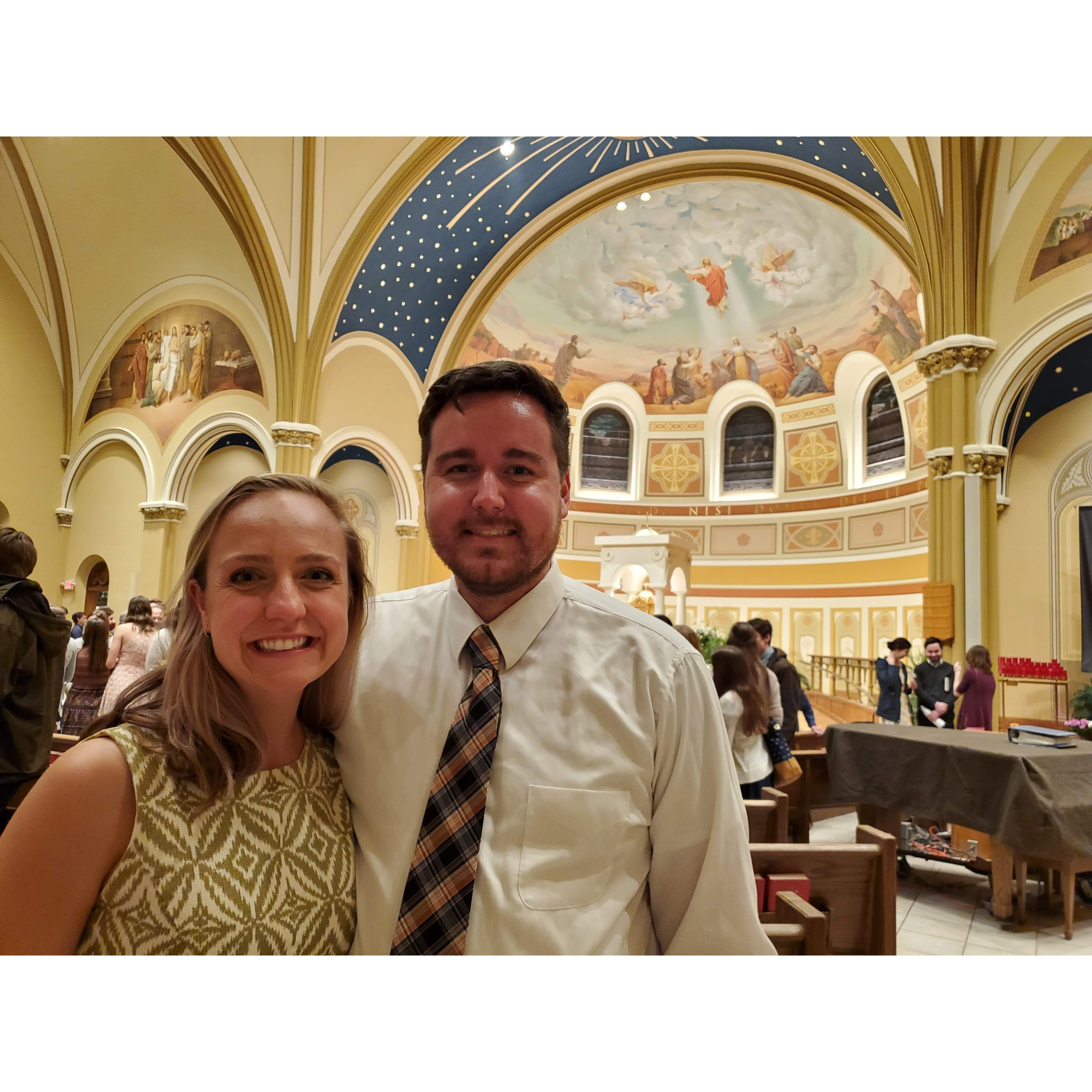 Newly engaged couple at the Easter Vigil Mass at St. Thomas the Apostle in Ann Arbor