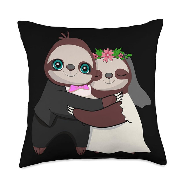 Wedding Day Marriage Sloth Lover Herbivore Animal Throw Pillow