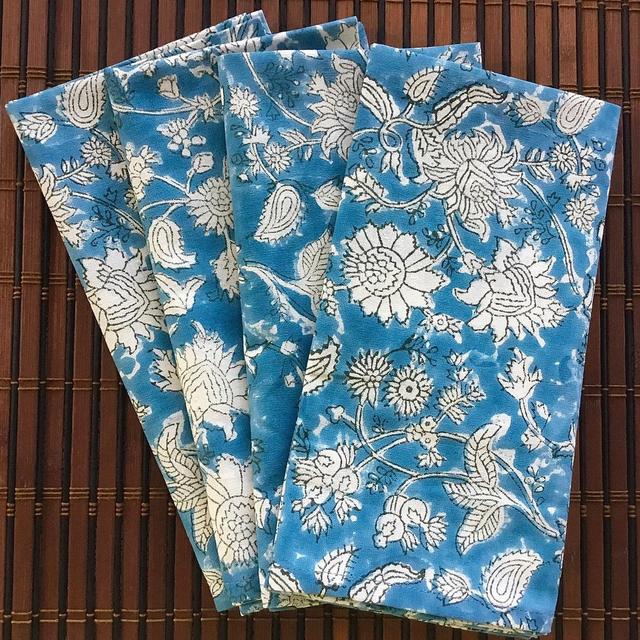 Set Of 4 Block Print Dinner Napkins,...