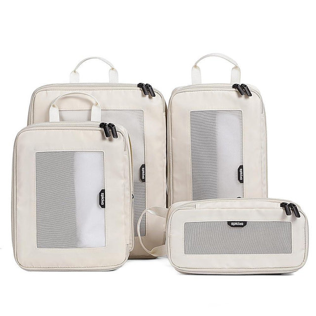 EPICKA TripCozy Compression Packing Cubes - 4 Set Durable Travel Organizer Bags with Mesh Top, Expandable Travel Accessories for Carry on, Luggage, Suitcase, Backpack (Beige)