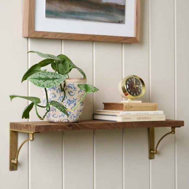 Double Parker Brass and Wood Shelf