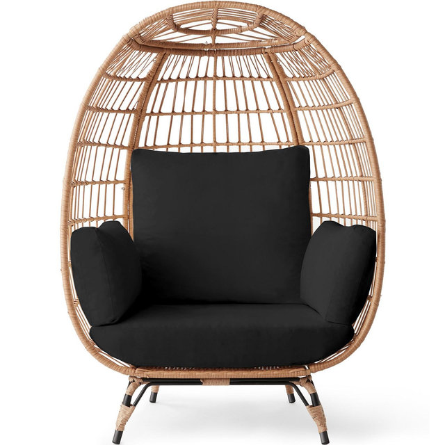 Best Choice Products Wicker Egg Chair Oversized Indoor Outdoor Patio Lounger w/ Steel Frame, 440lb Capacity - Black