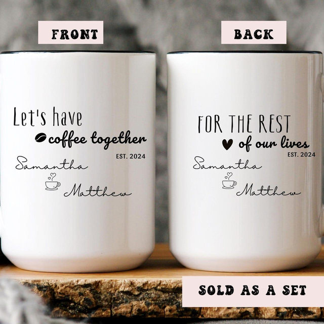 Personalized Wedding Couple Mugs, Custom Coffee Mug Set for Couples, Have Coffee Together Mug Set Husband Wife, Anniversary Mr and Mrs Mugs.